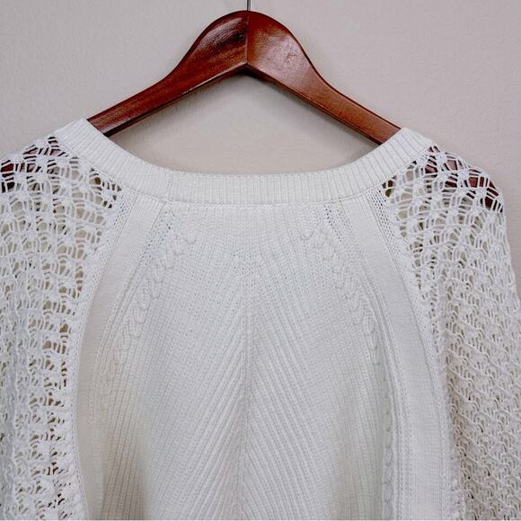 7 For All Mankind Sz M Knit Blouson Sleeve Sweater Cream Boho  Cotton Blend Soft - Picture 6 of 16